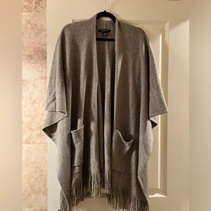 Cozy Grey Fringe Poncho/Shawl